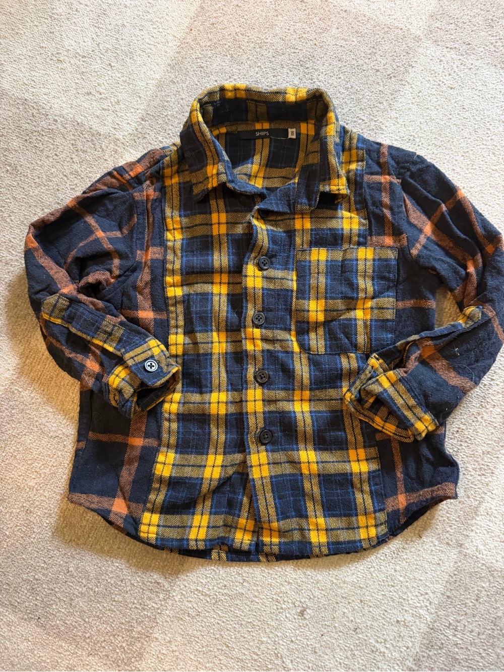 Toddler boy Yellow & Navy Plaid Button-Up Shirt flannel